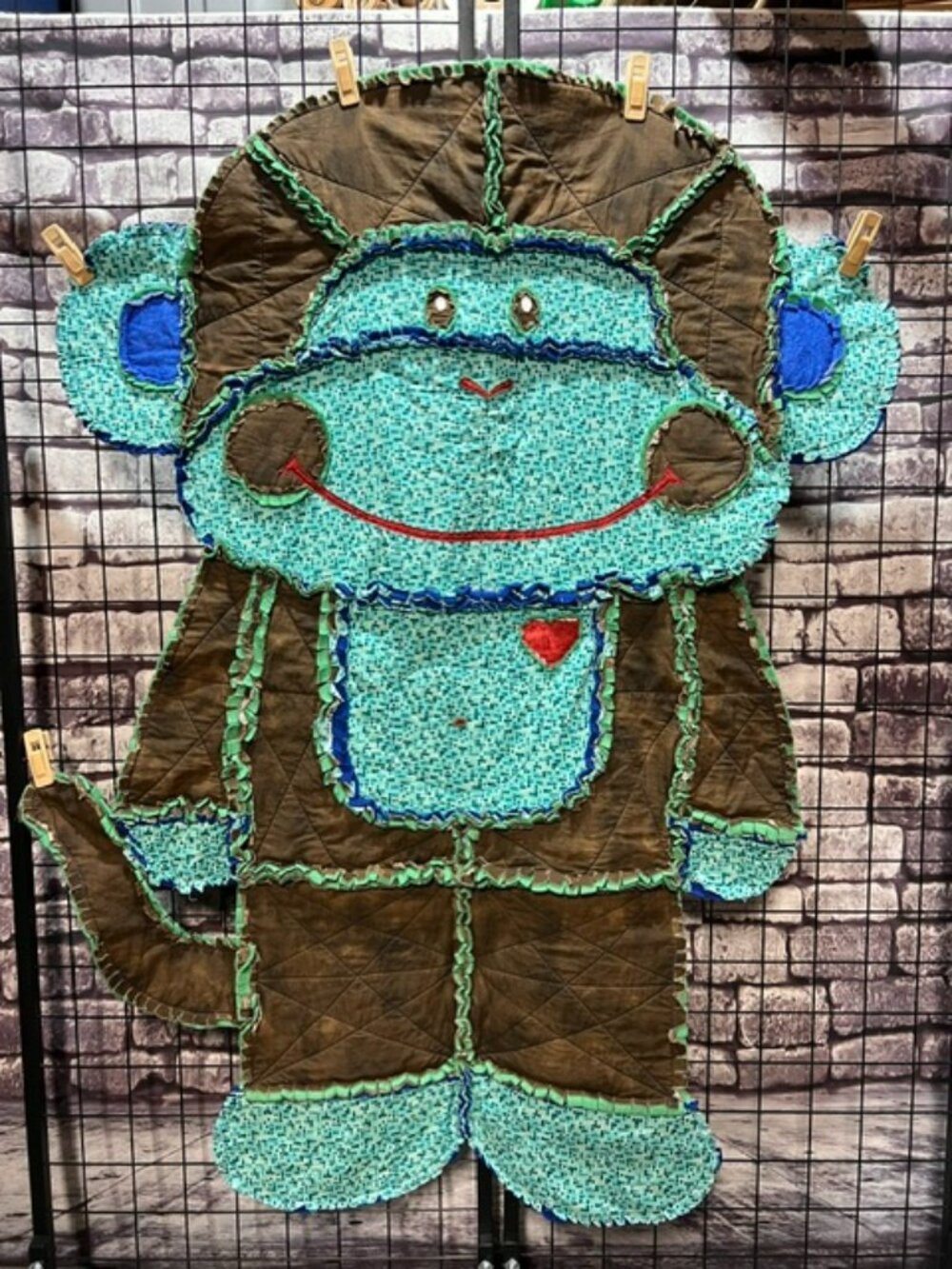 Blue & Green Large Monkey Rag Quilt